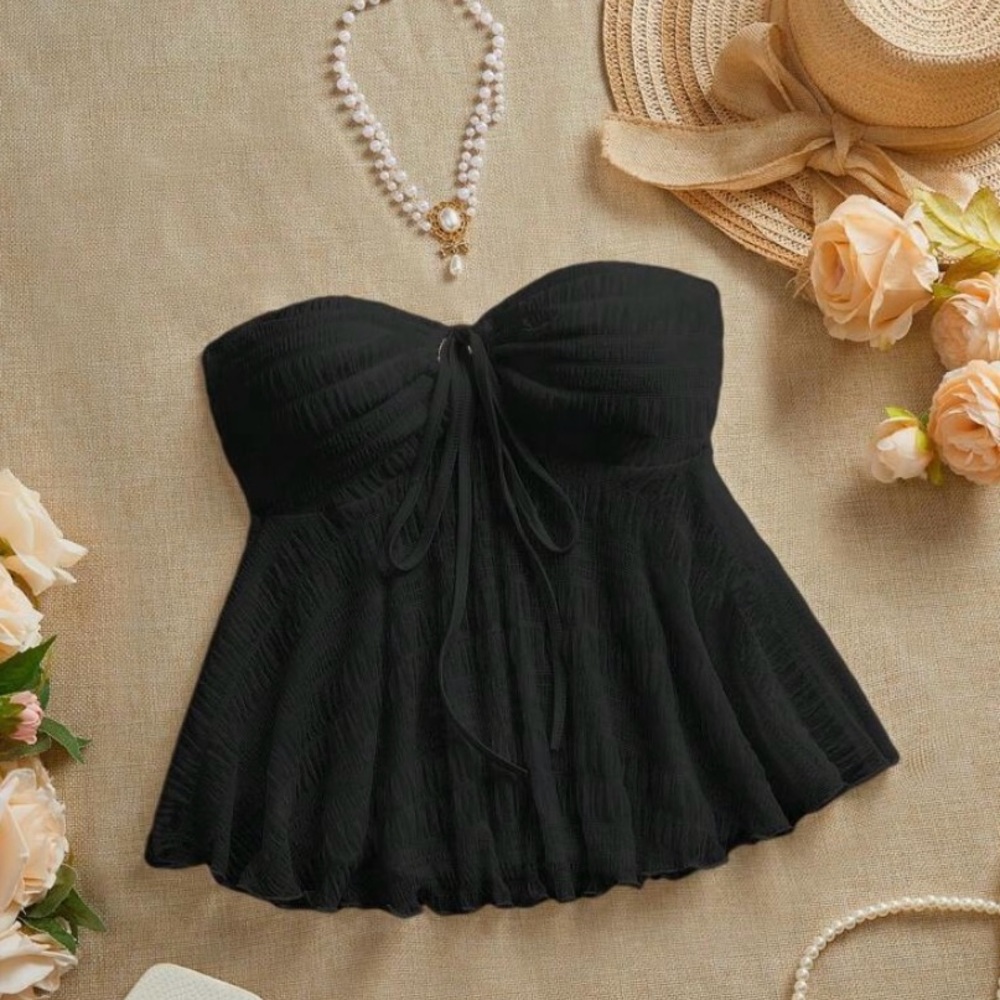 Black Strapless Mesh Babydoll Halter Top Size XS NWOT